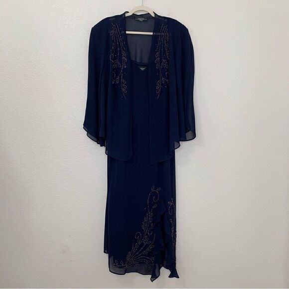 R&M Richards 2 Pieces Blue Embellished Cardigan Dress, Size 20W - Picture 1 of 13
